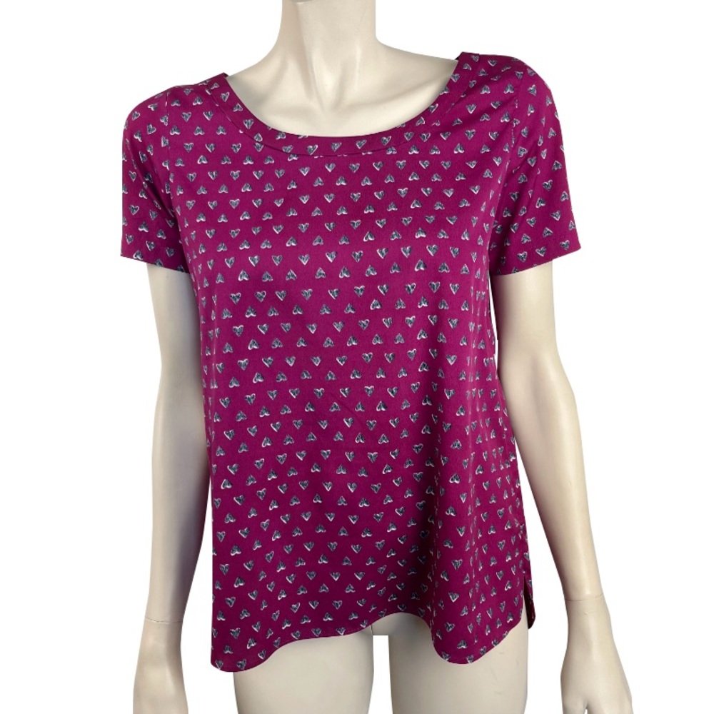 Banana Republic Magenta Heart Print Pull Over Top